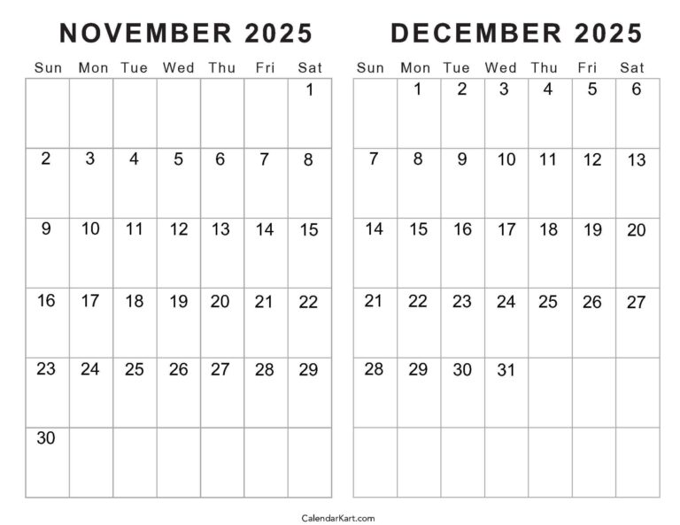 Printable November December 2025 Calendars Calendarkart