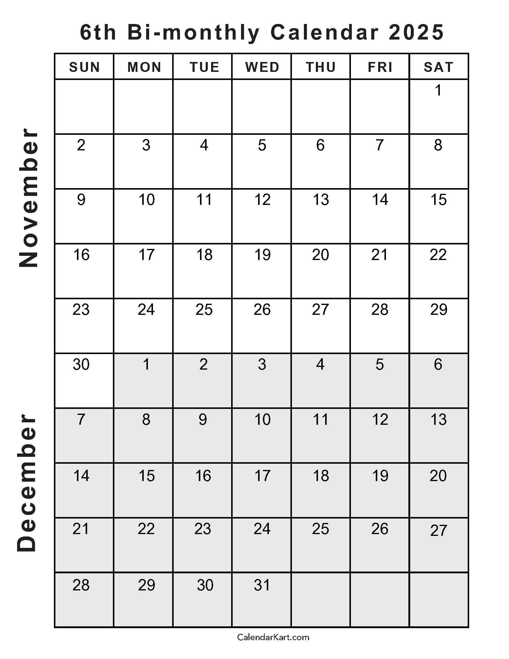 Blank Large Box 2025 November And December Calendar