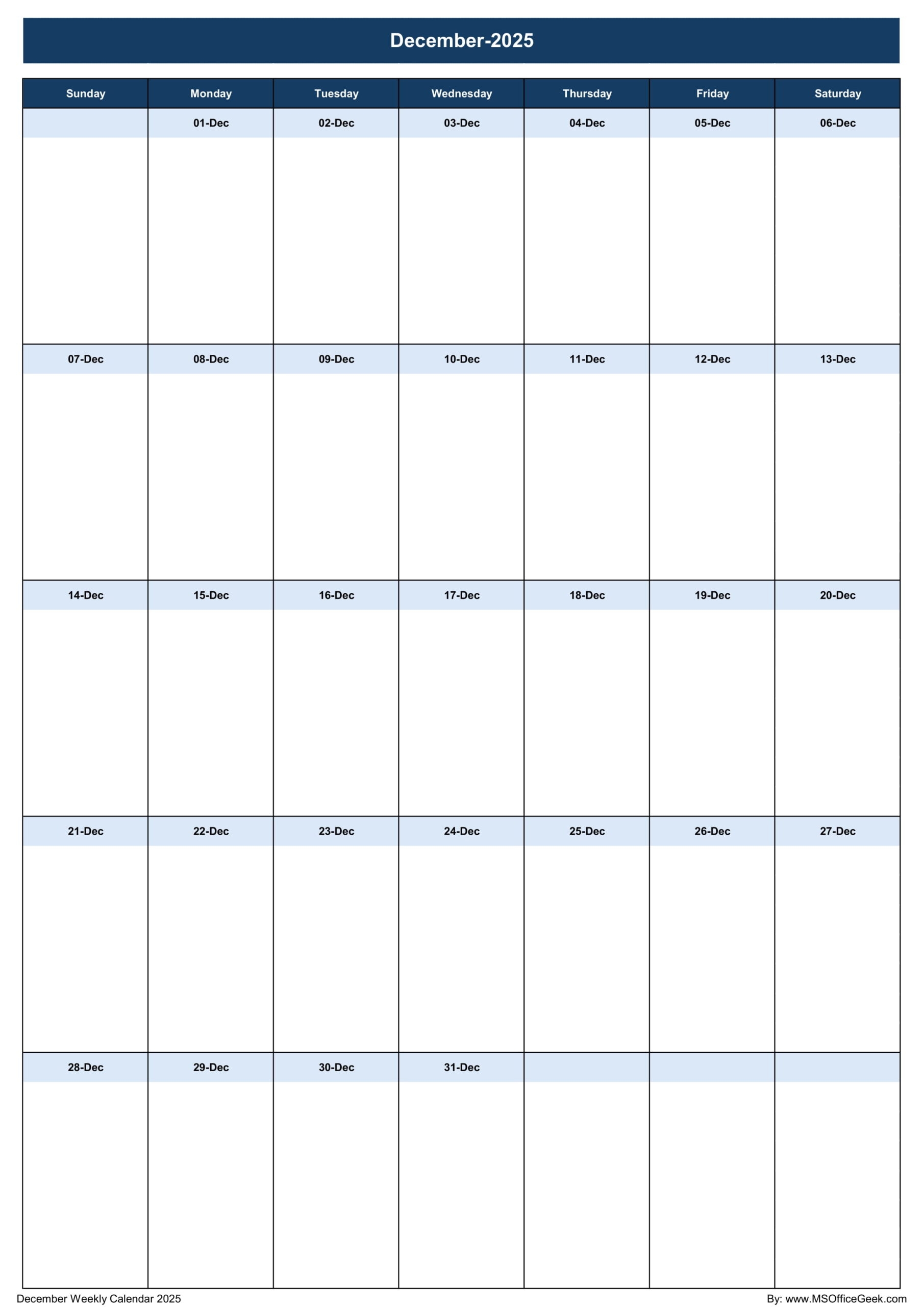 Calendar 2025 December Excel