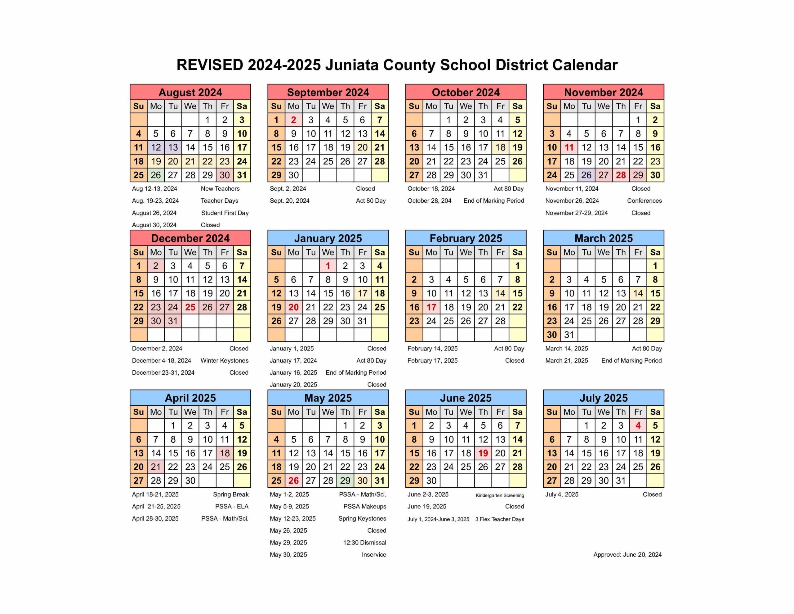 REVISED JCSD 2024 2025 Calendar Juniata County School District