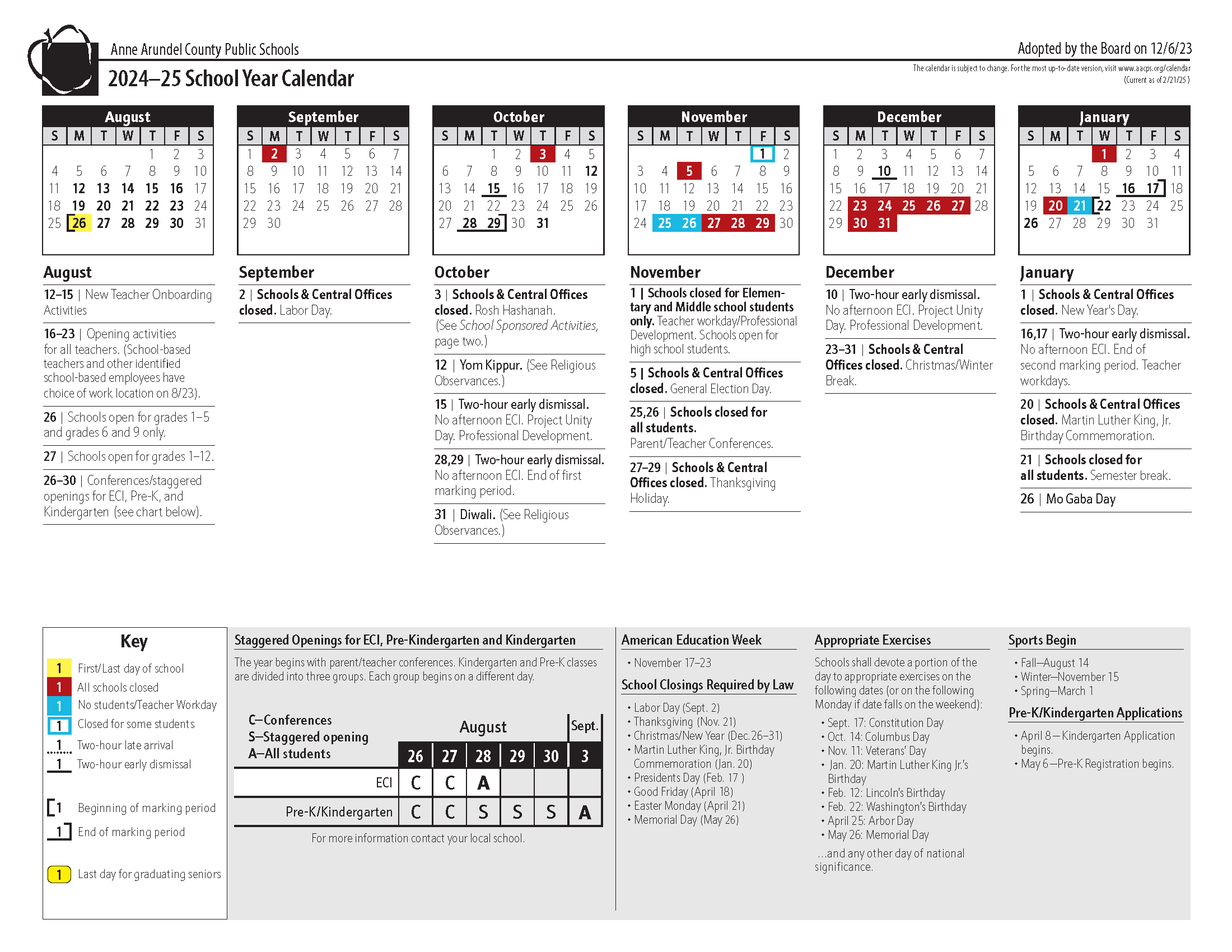 School Calendar Anne Arundel County Public Schools