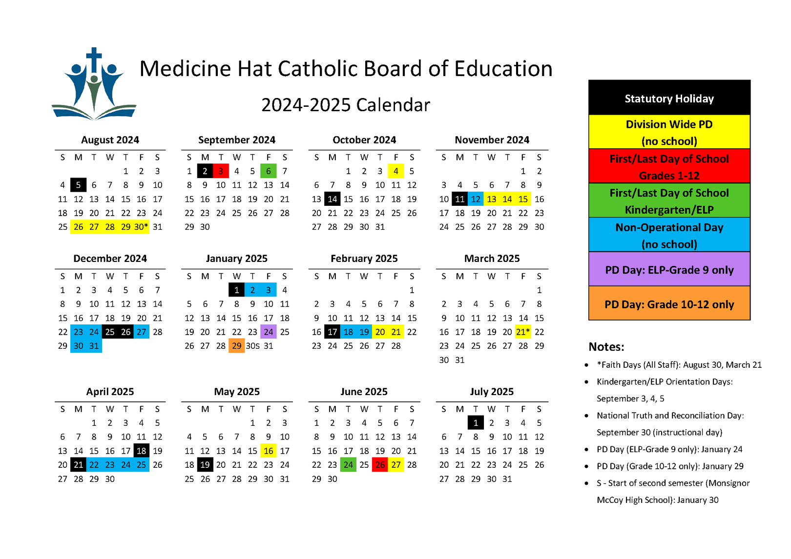 School Year Calendar 2024 2025 Medicine Hat Catholic Board Of 