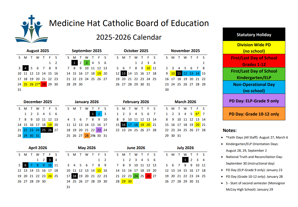 School Year Calendar 2025 2026 Medicine Hat Catholic Board Of 