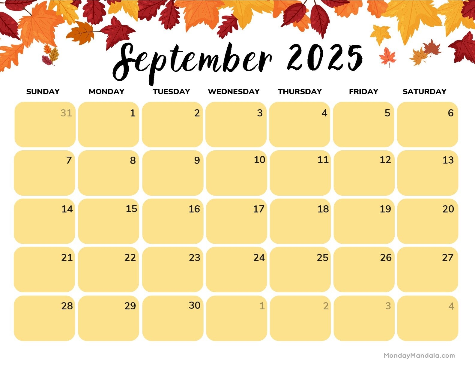 September 2025 Calendar 52 Free PDF Printables 
