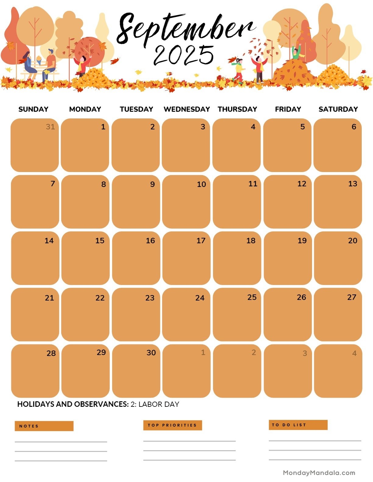 September 2025 Calendar Fall