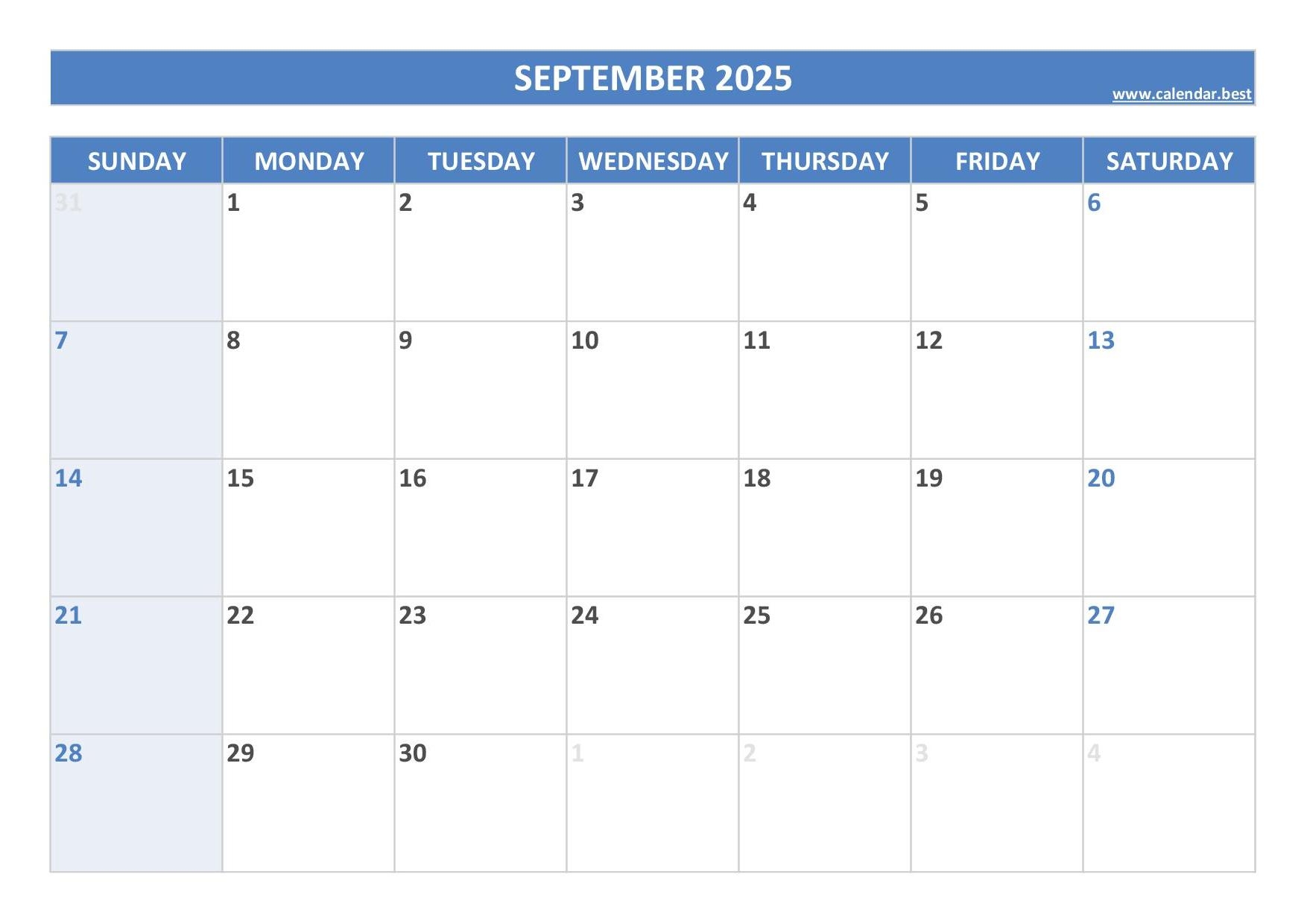 September Calenda 2025