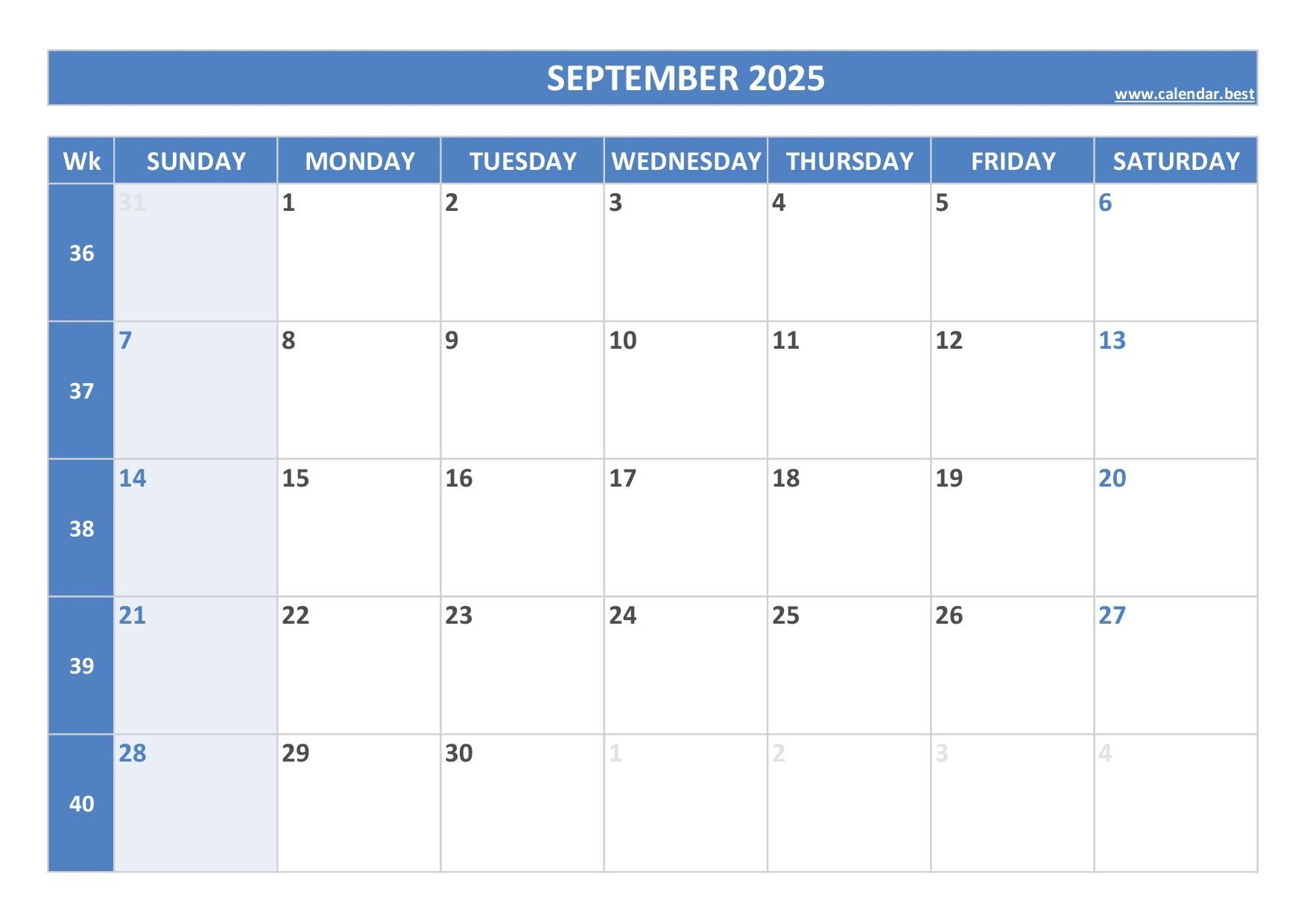 September 2025 Calendar Calendar best September 2025 Calendar Calendar best