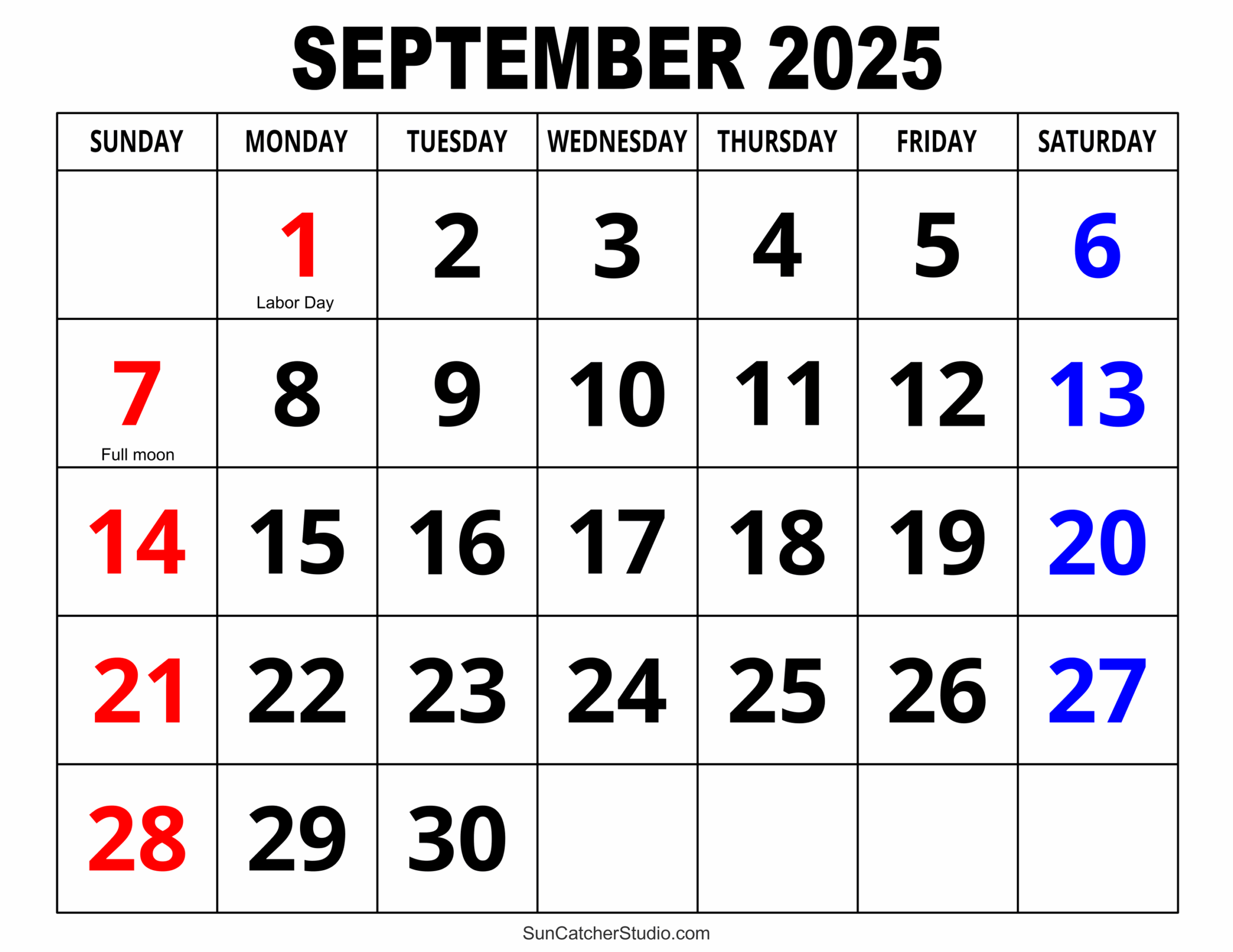 September Printable Monthly Calendar 2025