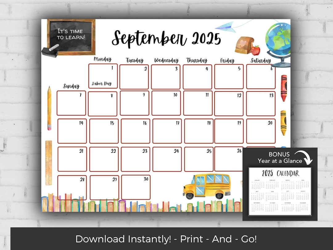 September 2025 Calendar Kids Calendar Printable Calendar 2025 Monthly Calendar Printable 2025 Wall Calendar 2025 Calendar Printable Etsy Denmark
