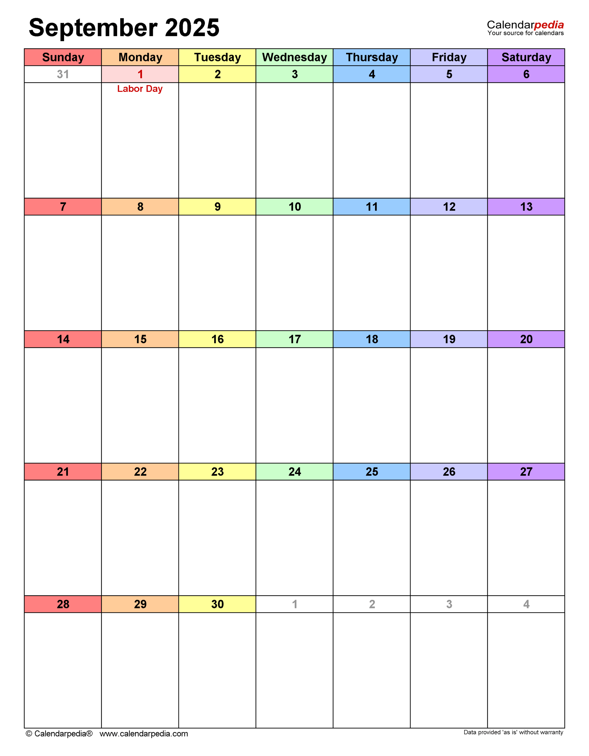 September 2025 Calendar Templates For PDF Excel And Word