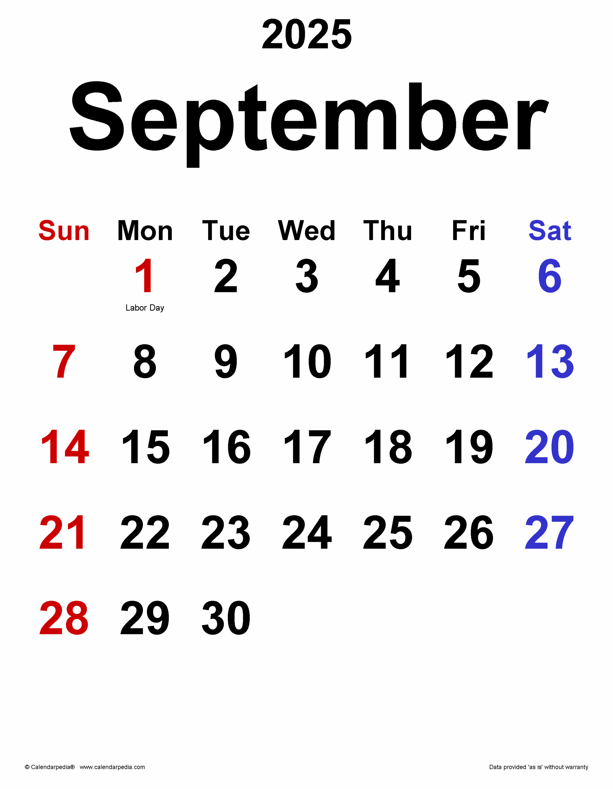 September 2025 Calendar Editable Word