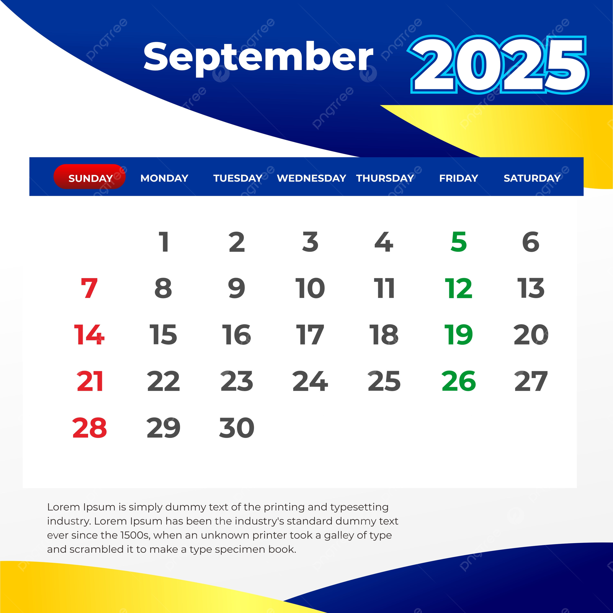 September 2025 Calendar Vector Template Download On Pngtree