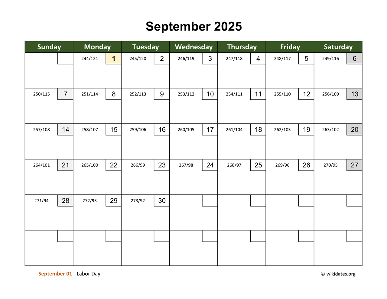 September 2025 Calendar Big Numbers