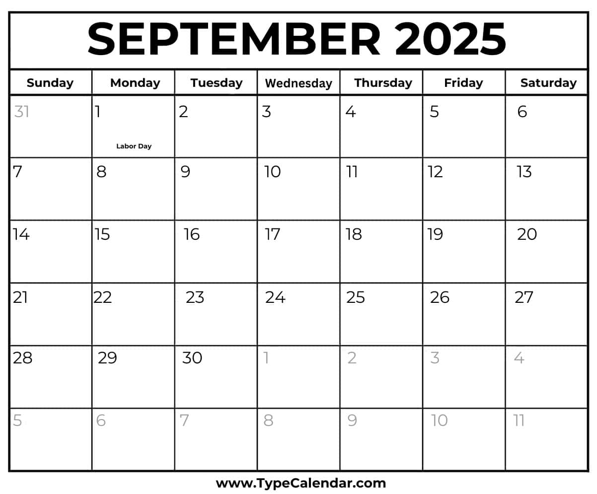September Labor Day 2025 Calendar