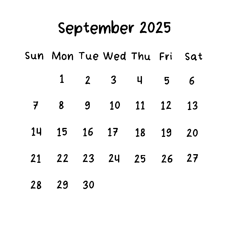 September 2025 Plain Calendar In Black Color September 2025 