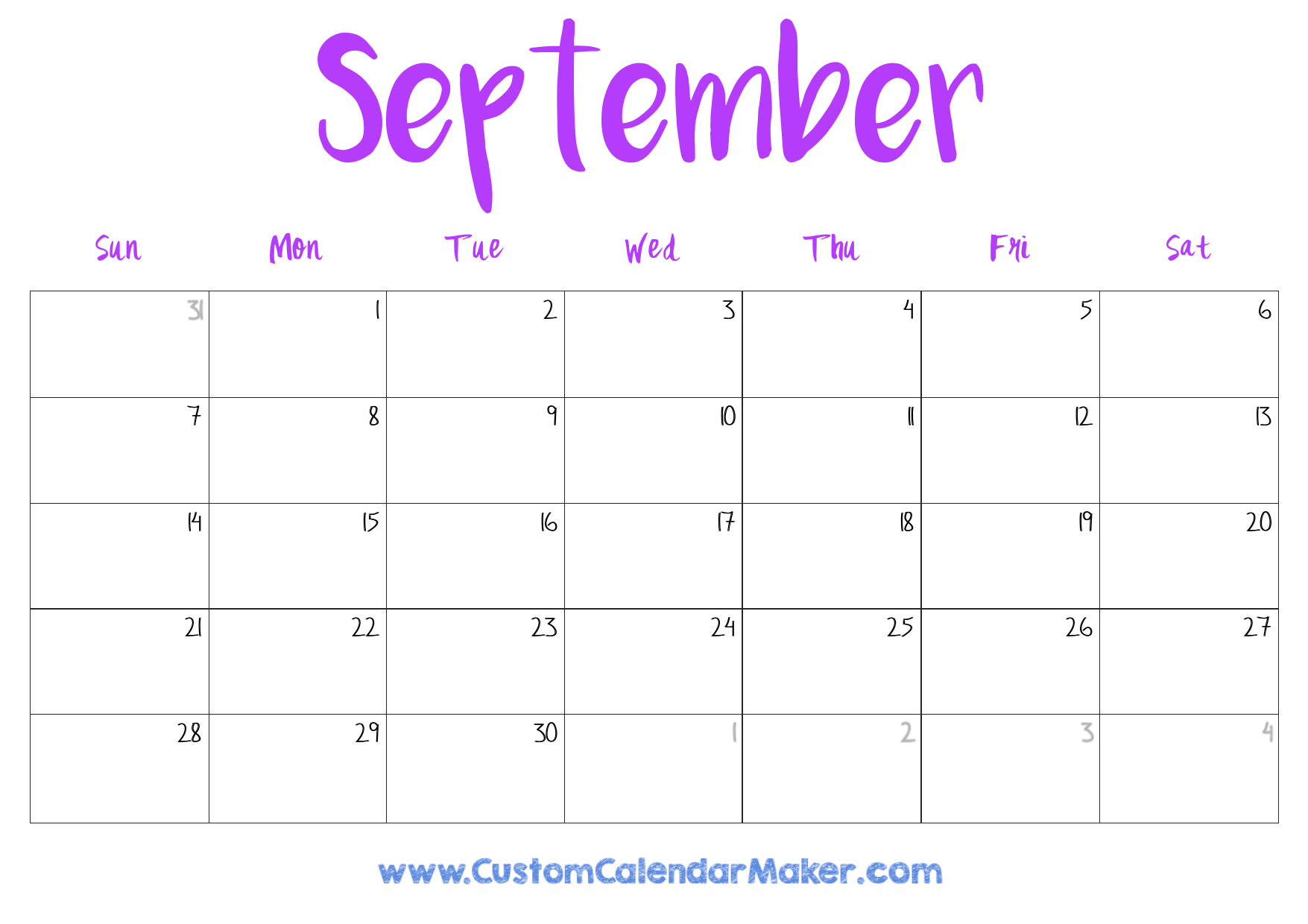 Editable Monthly Calendar September 2025