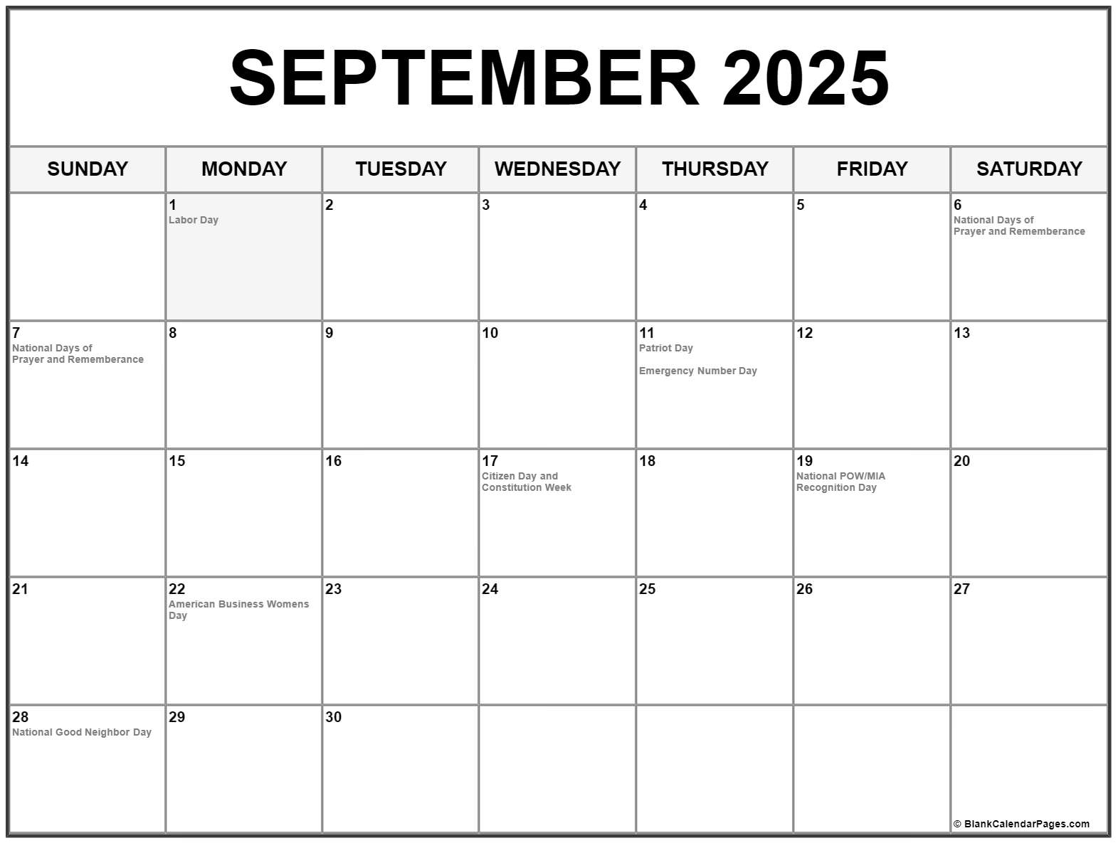 September 2025 Calendar With Events