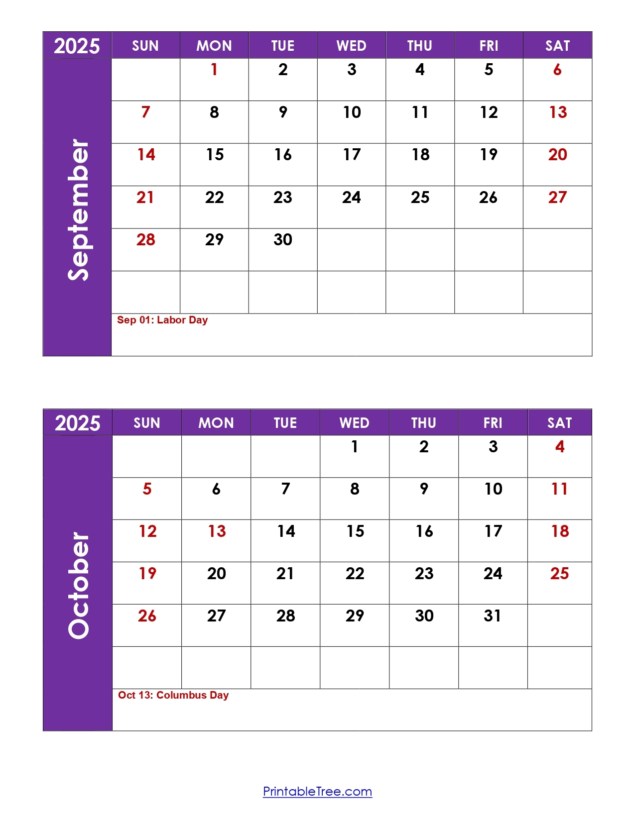 September And October 2025 Calender
