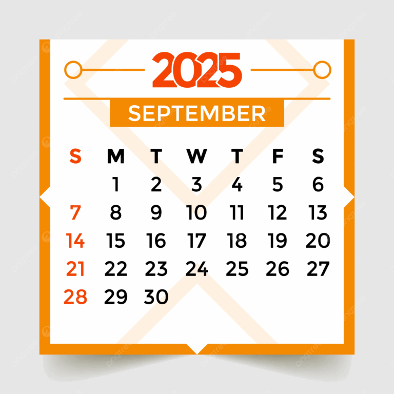 September Month 2025 Calendar Orange Vector Template Download On 