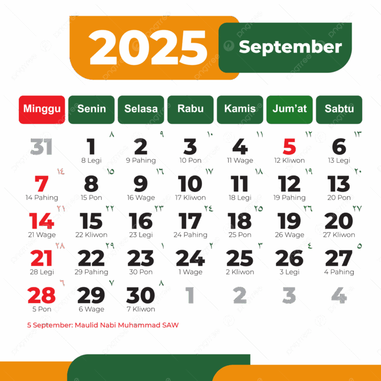 Simple Indonesian 2025 Calendar For The Month Of September Complete With Green And Yellow National Holidays Vector 2025 Calendar Indonesian Calendar September PNG And Vector With Transparent Background For Free Download