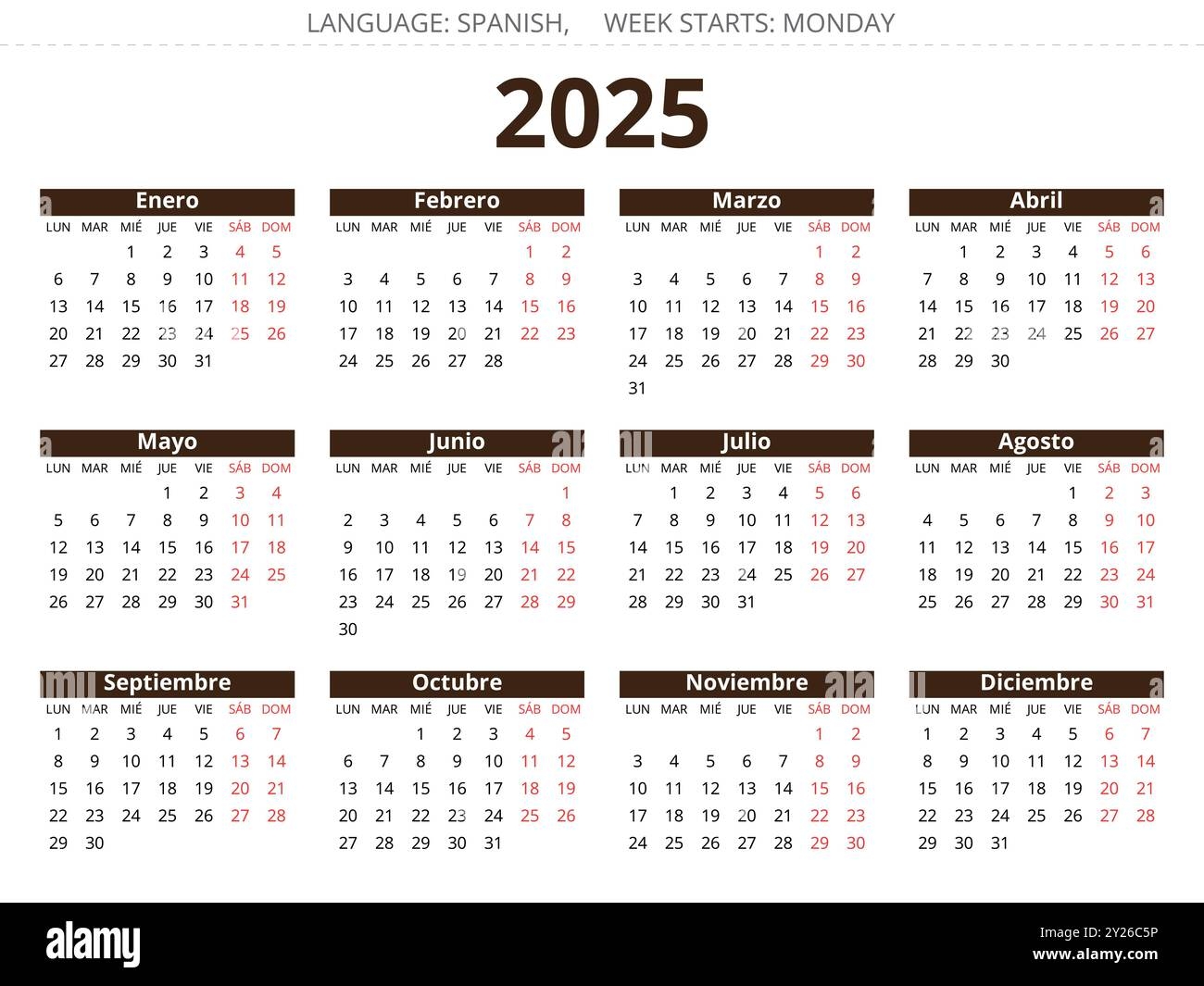Spanish Calendar 2025 Stock Vector Images Alamy