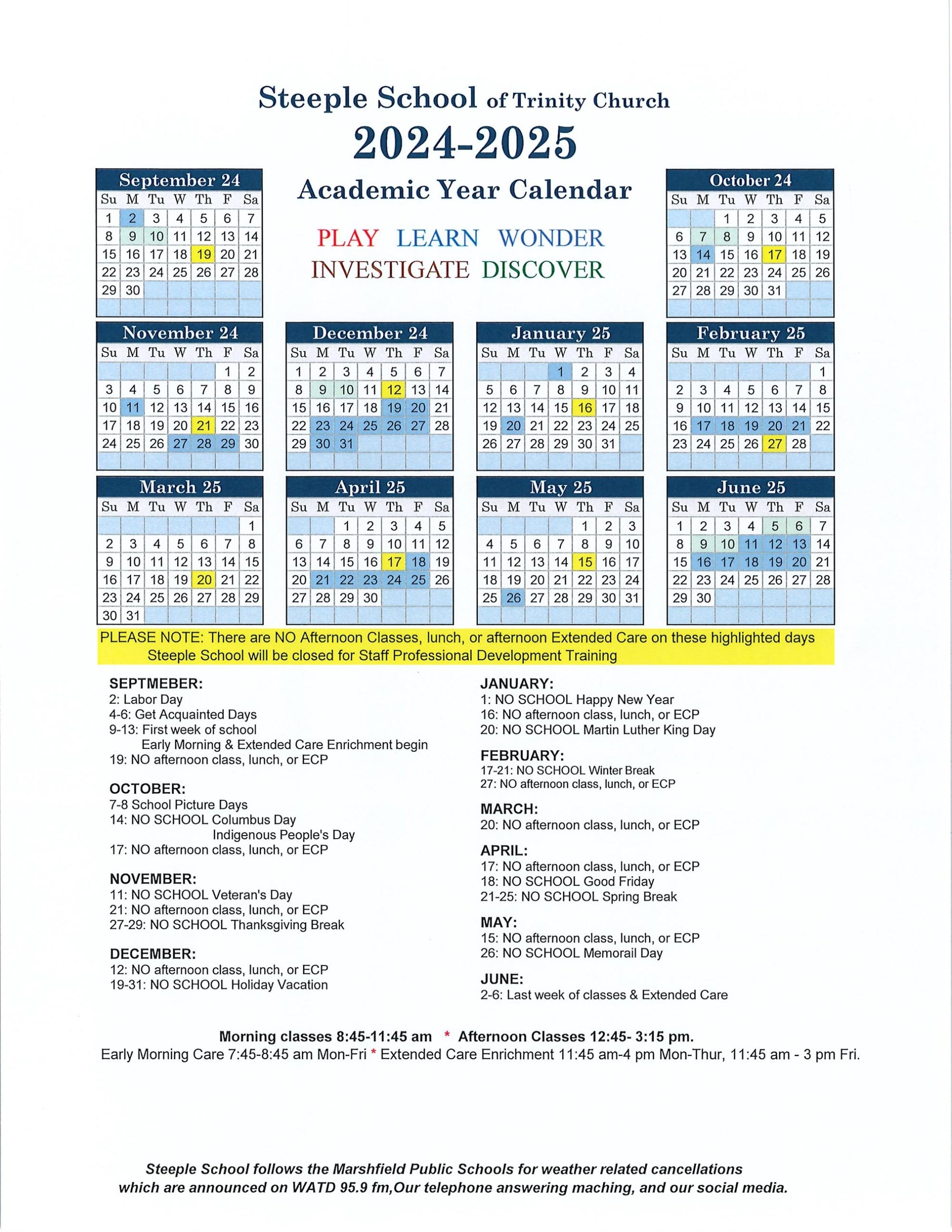 Steeple School Events Early Childhood Education Marshfield 