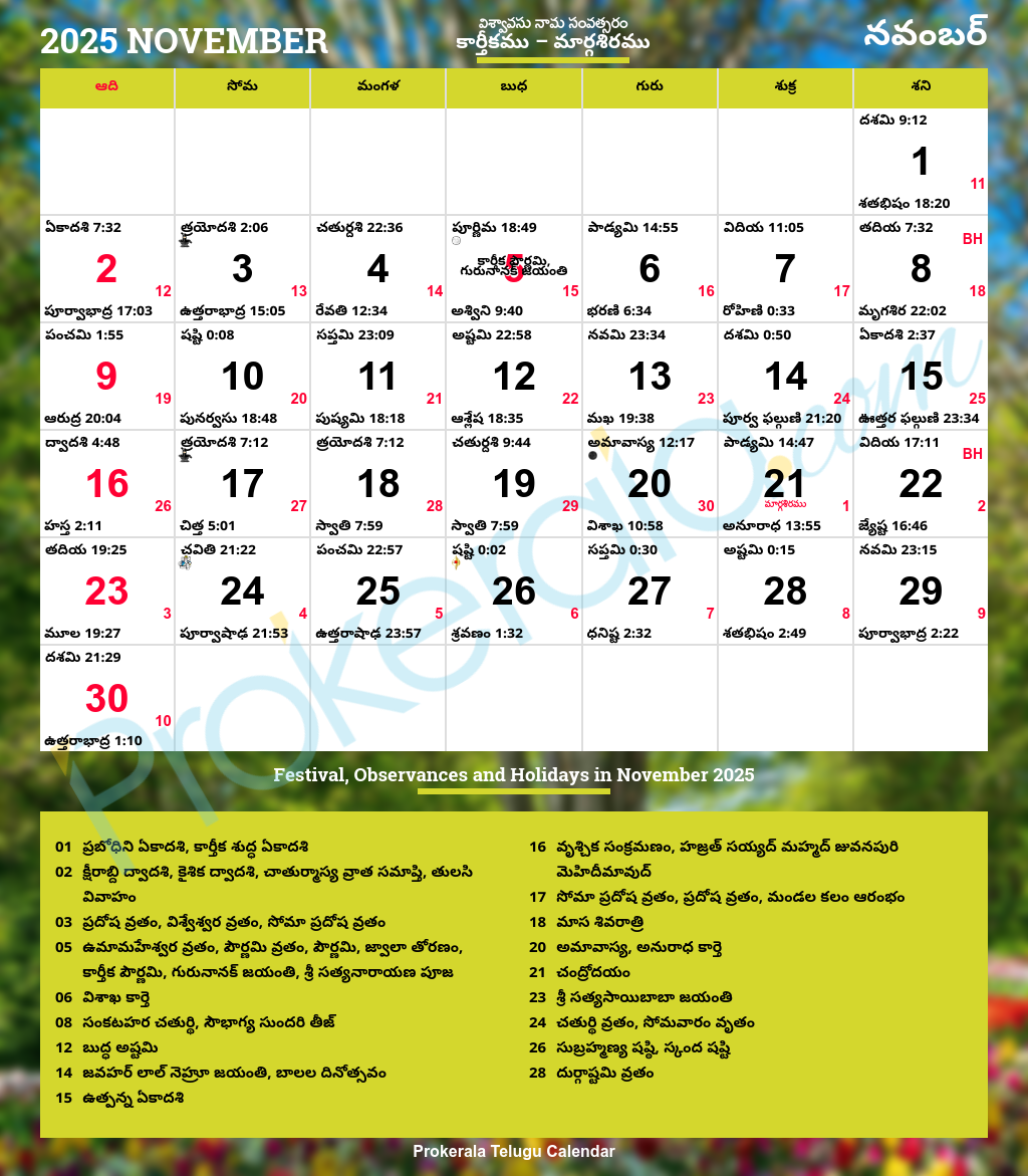 Telugu Atlanta Calendar 2025 November