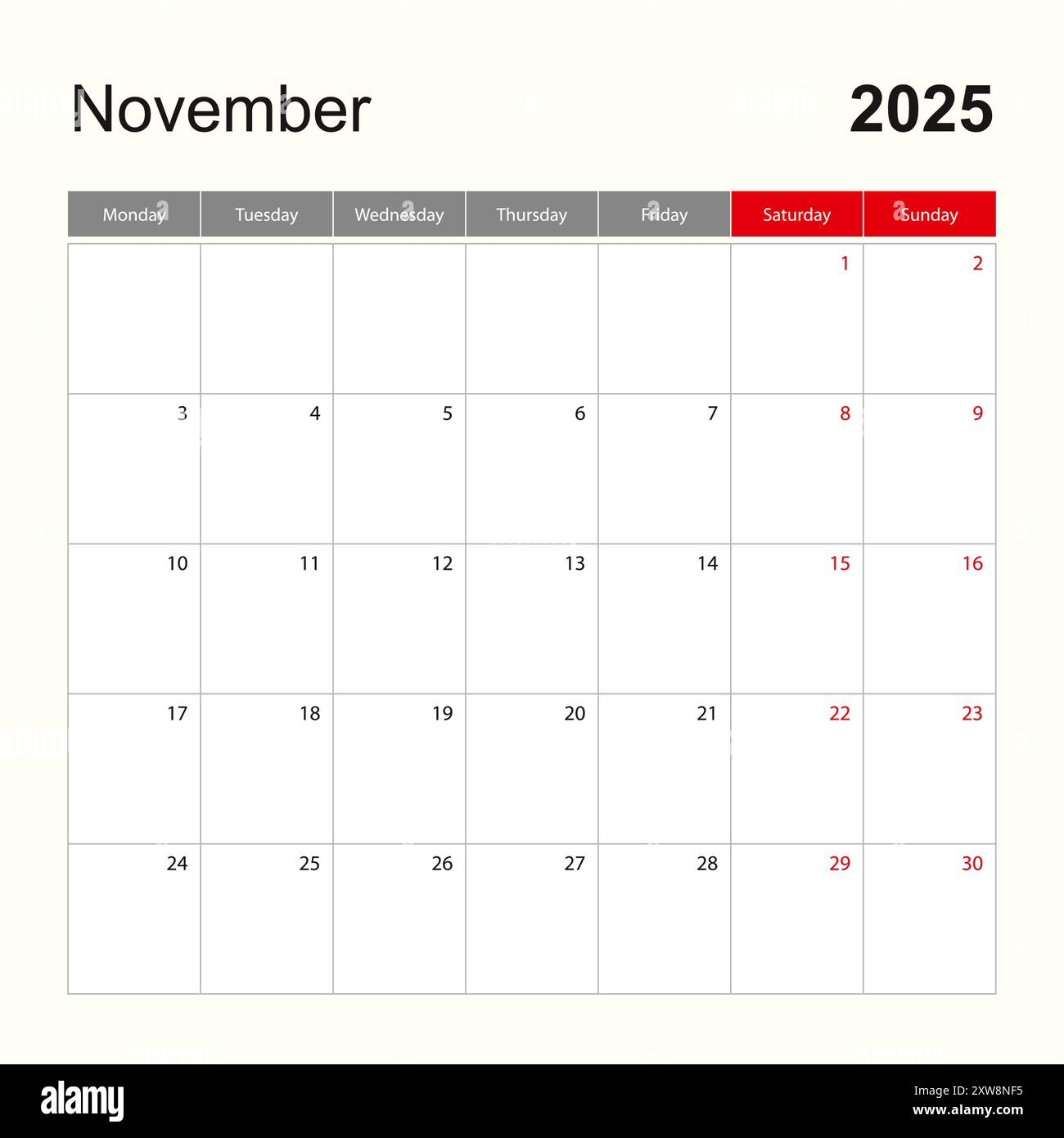 Wall Calendar Template For November 2025 Holiday And Event 