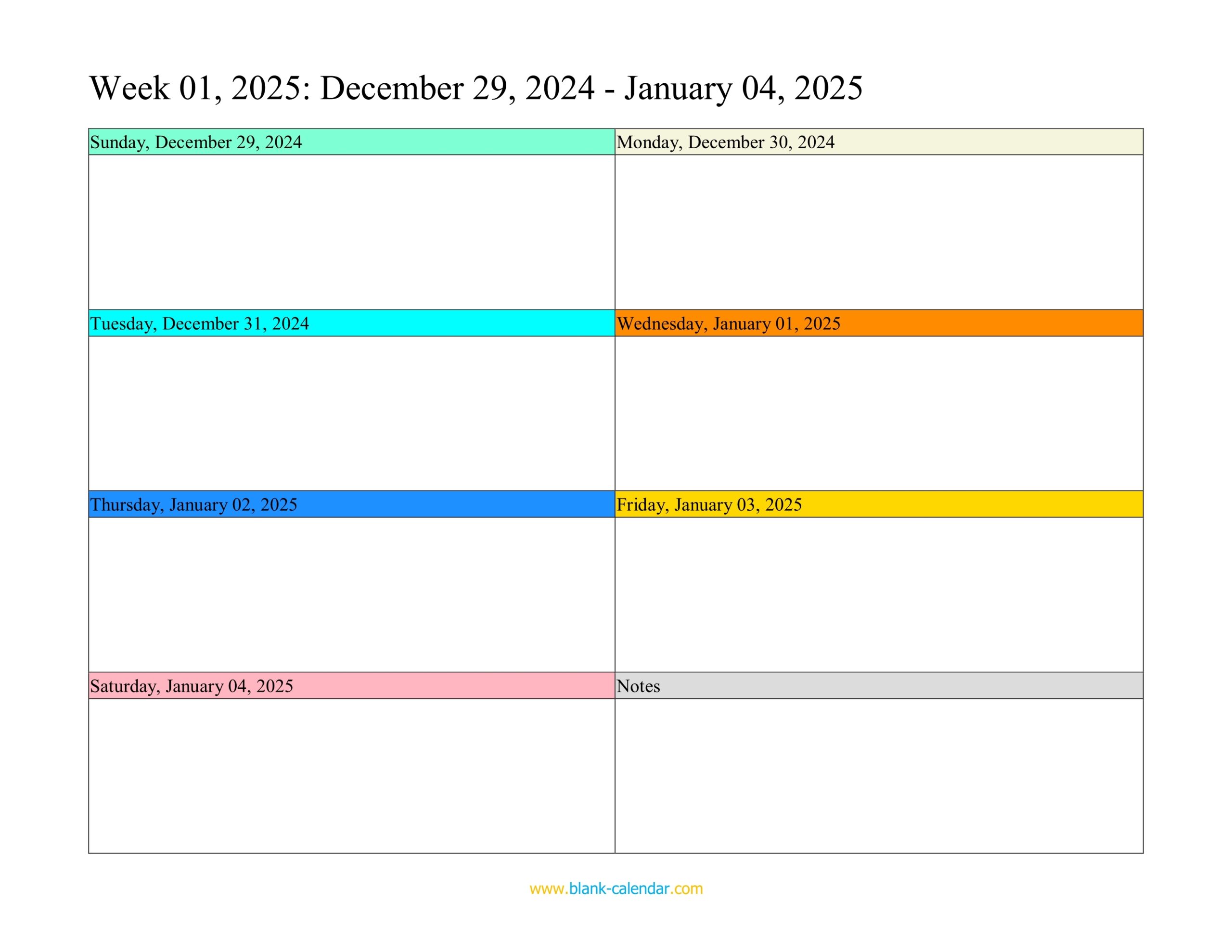 Weekly Calendar 2025 WORD EXCEL PDF 