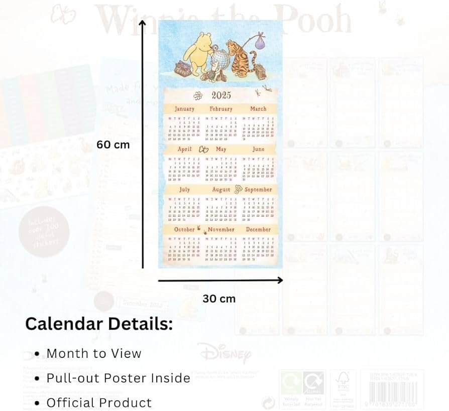 Winnie The Pooh Calendar 2025 Official Square Family Organiser Calendar With Organising Stickers Amazon co uk Stationery U0026 Office Supplies