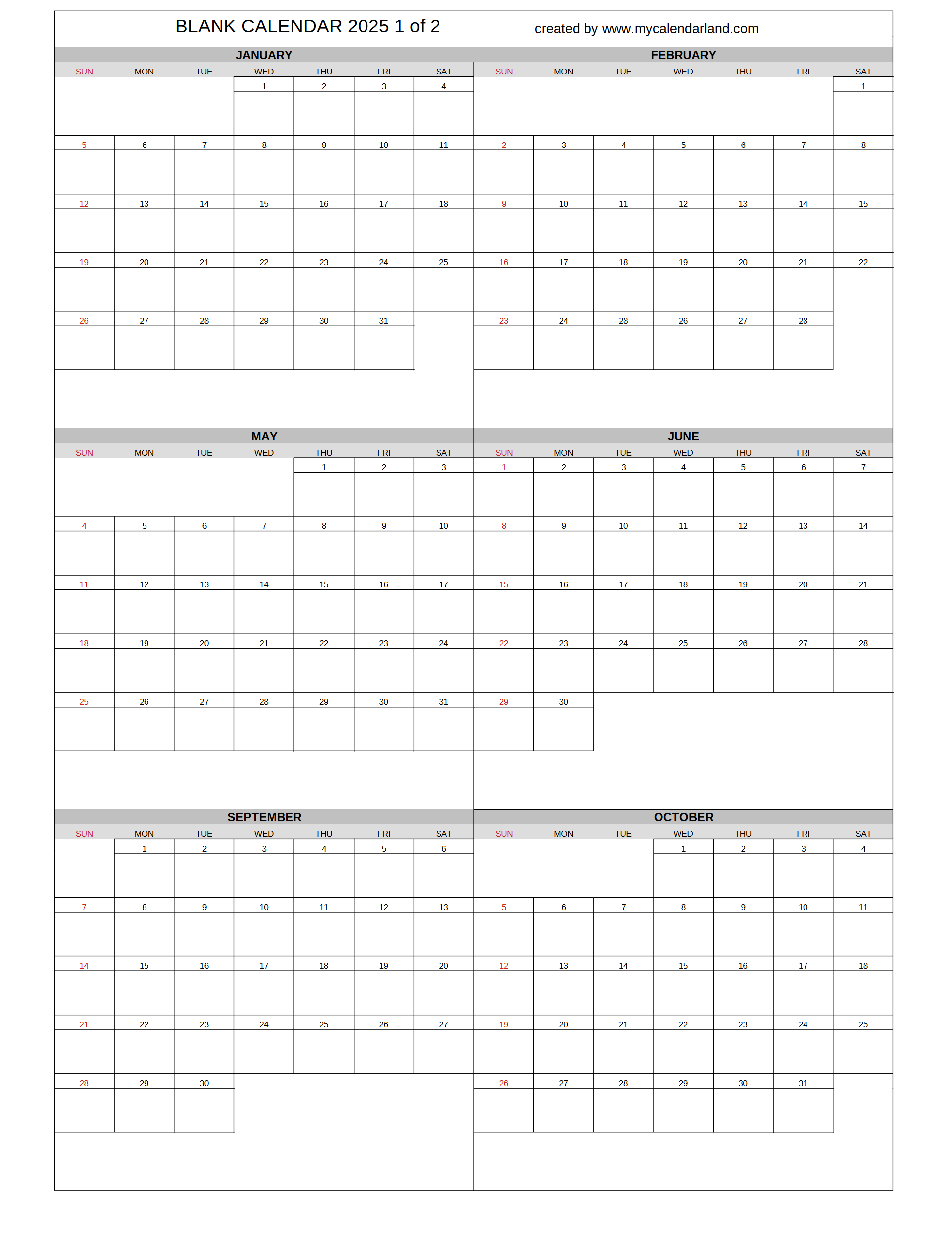 Blank Large Box 2025 December Calendar
