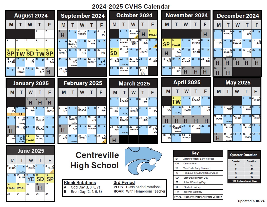 2024 2025 A B And Student U0026 Activities Calendar Centreville High 