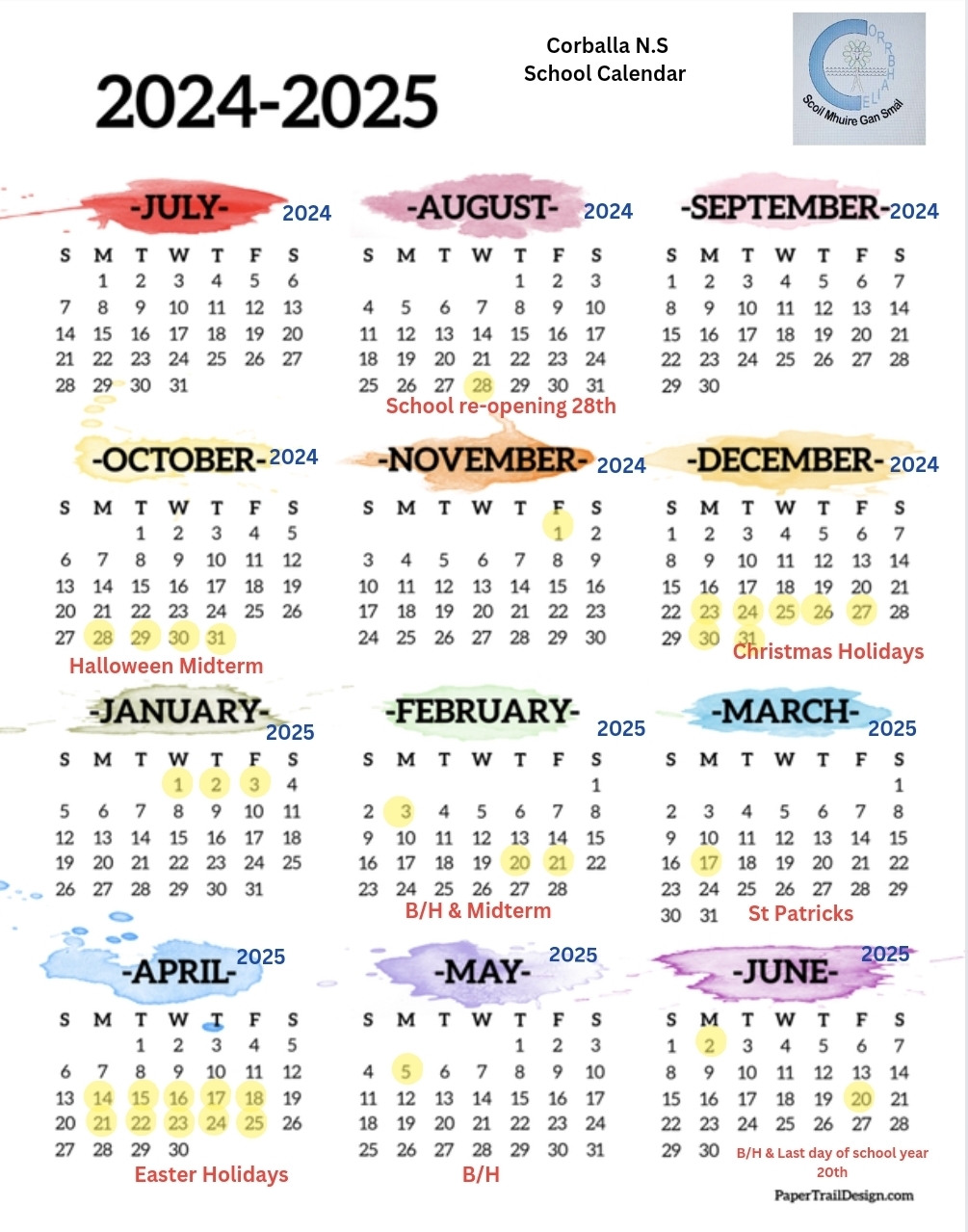 October School Calendar 2025