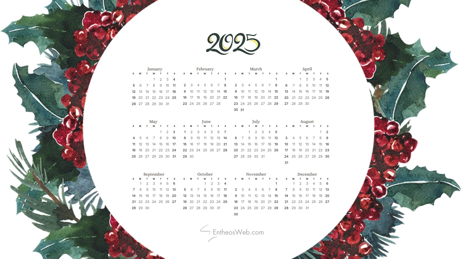2025 Calendar Desktop Wallpaper And PDF Printables EntheosWeb