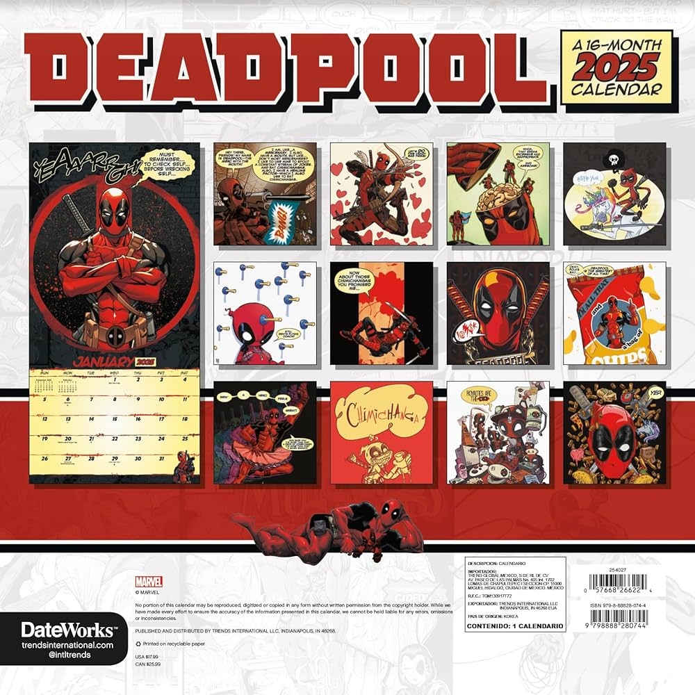 2025 Marvel Deadpool Wall Calendar Trends International 9798888280744 Amazon Books