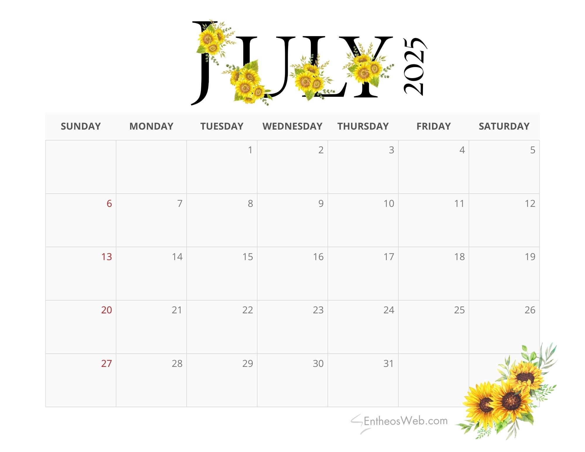 July 2025 Downloadable Calendar