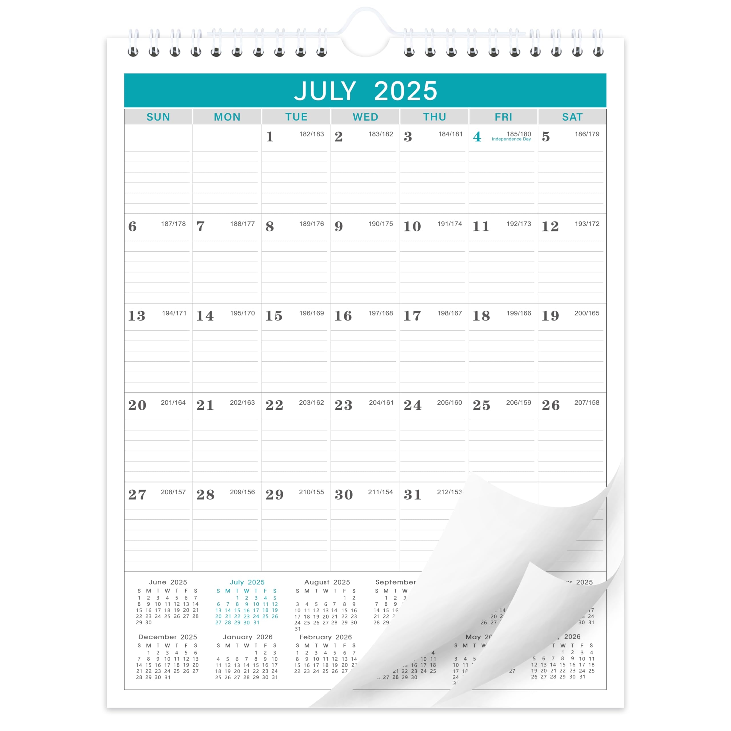 Amazon Calendar 2025 2026 18 Monthly From July 2025 To December 2026 With Julian Date 11 4 X 14 6 Inches Thick Paper Office Products