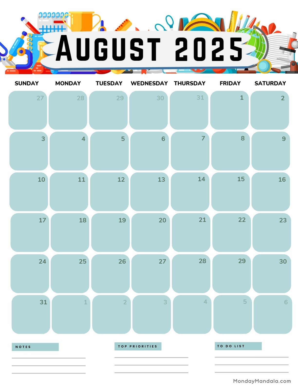 August 2025 Calendar School