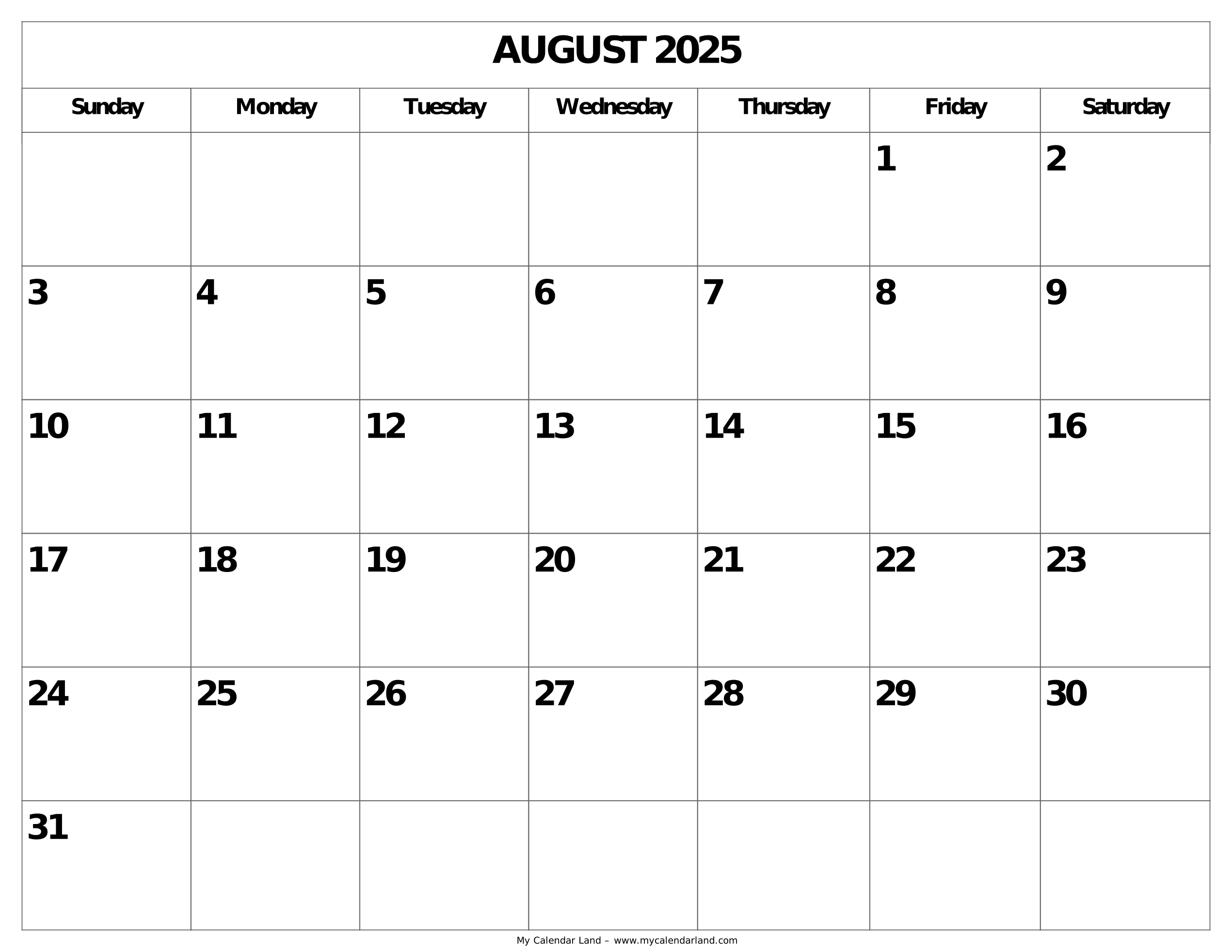 August Calendar 2025 Special Days