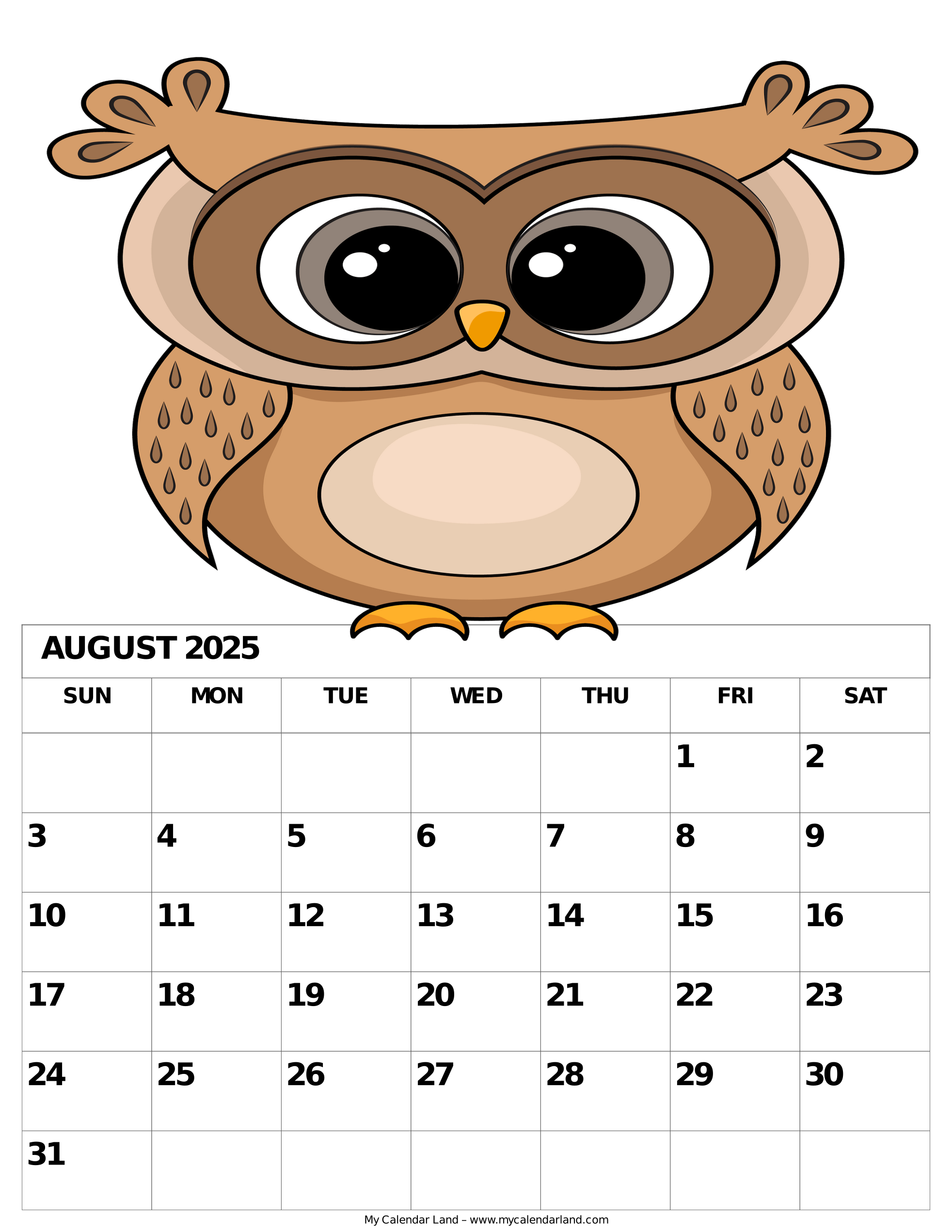 Calendar August 2025 For Kids