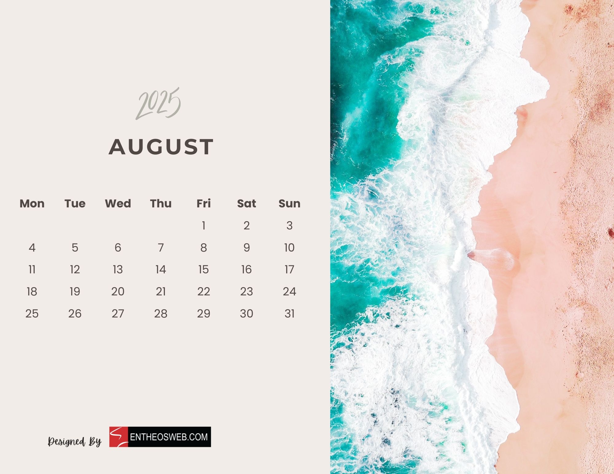 August Calendar 2025 Desktop Wallpaper