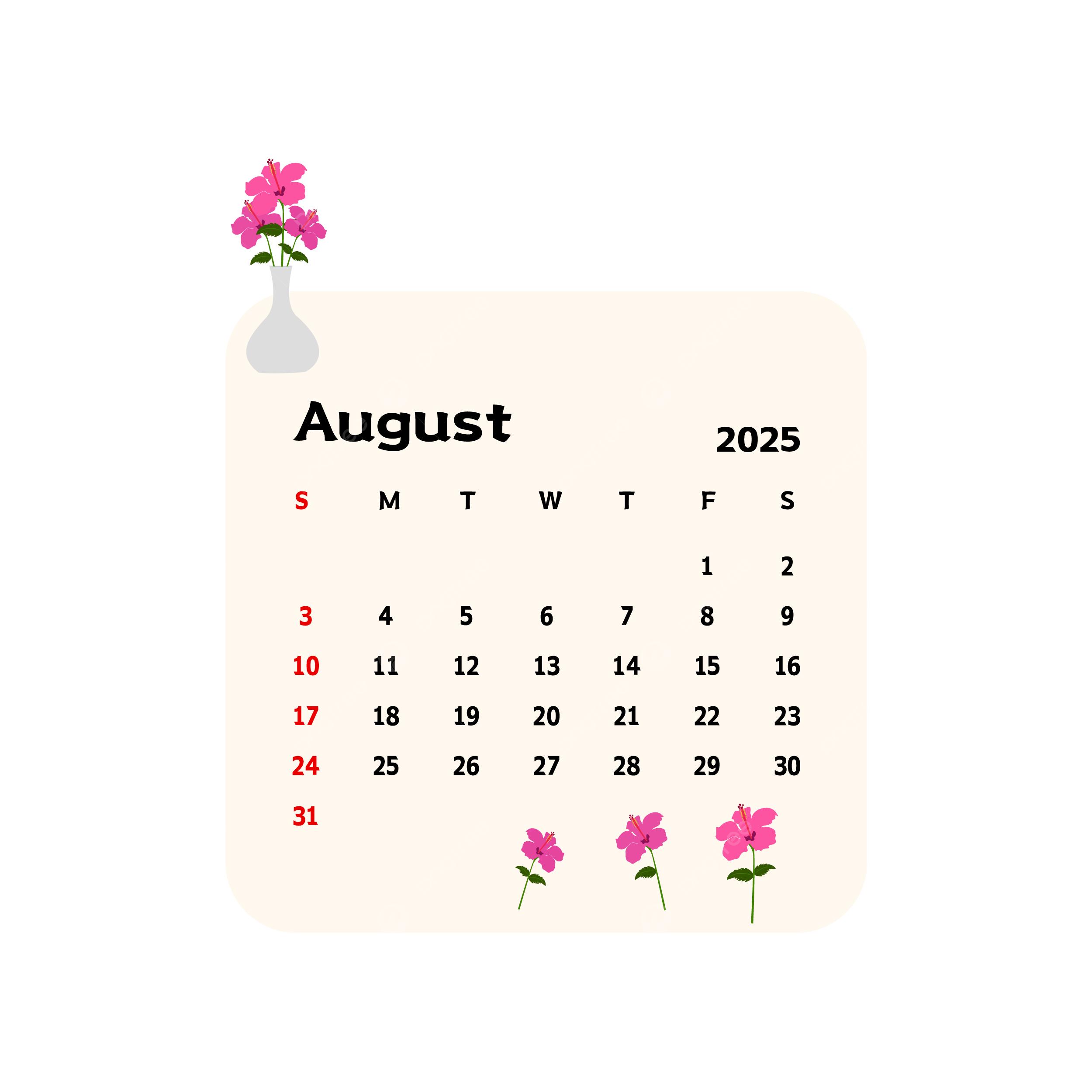 August 2025 Calendar With Cartoon Pink Flowers Vector Calendar Clipart Cartoon Clipart August Clipart PNG And Vector With Transparent Background For Free Download