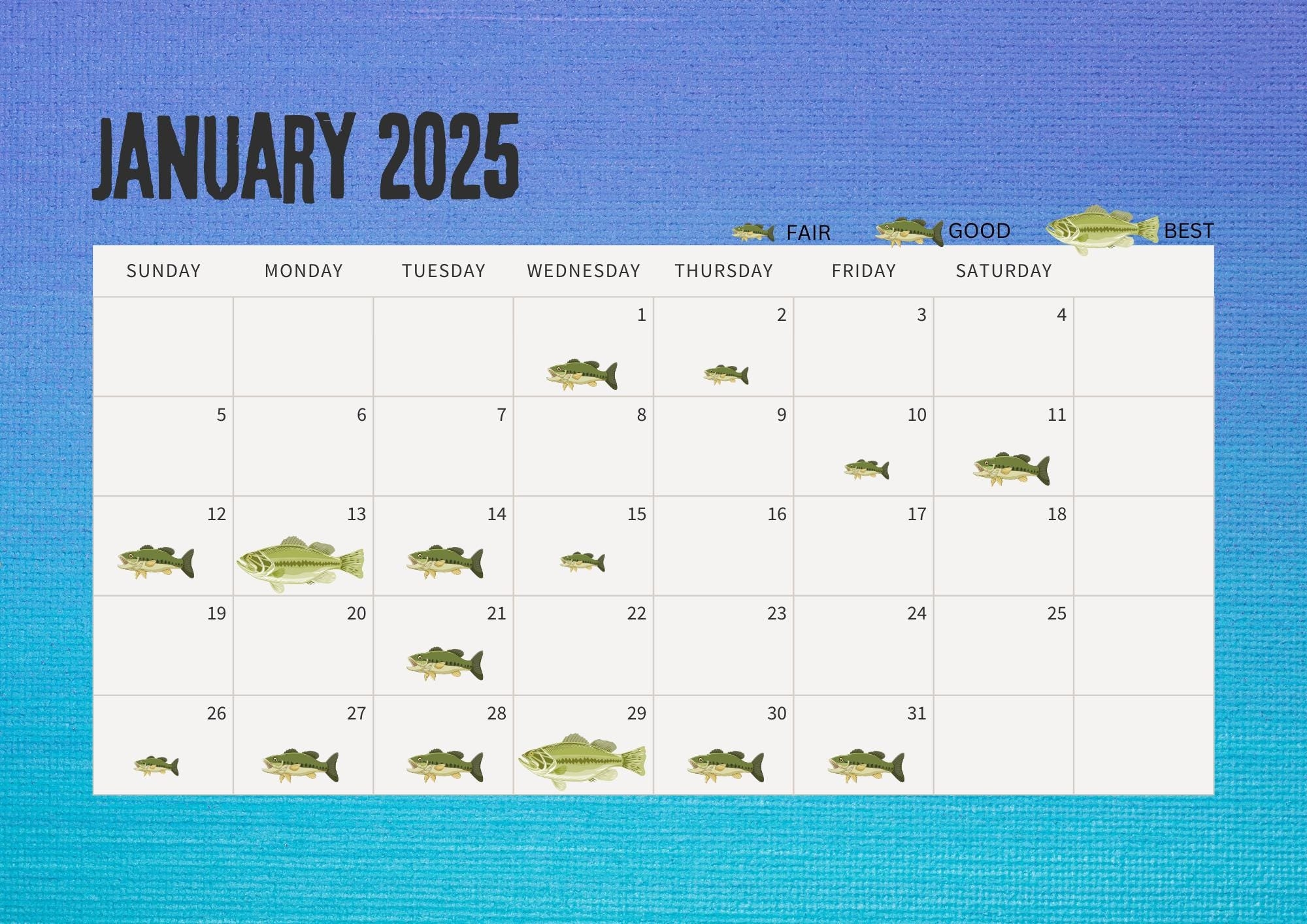 Best Fishing Days 2025 Calendar Digital Download Only Etsy Canada