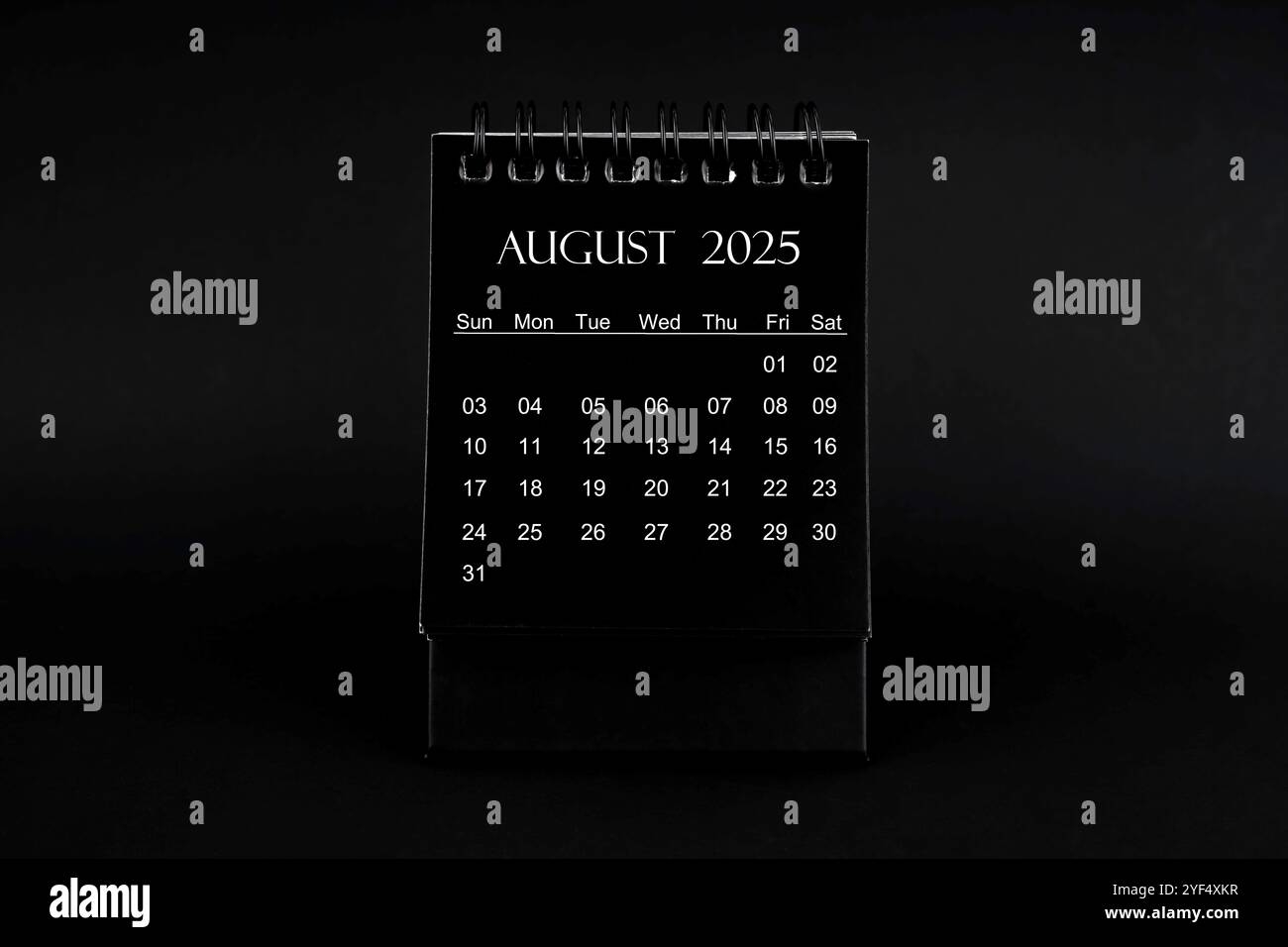 August 2025 Calendar Black Background