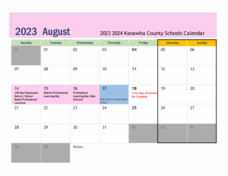 Board Approved 2023 2024 Calendar Kanawha County Schools