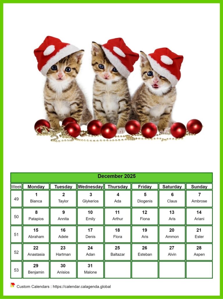 Calendar December 2025 Cats