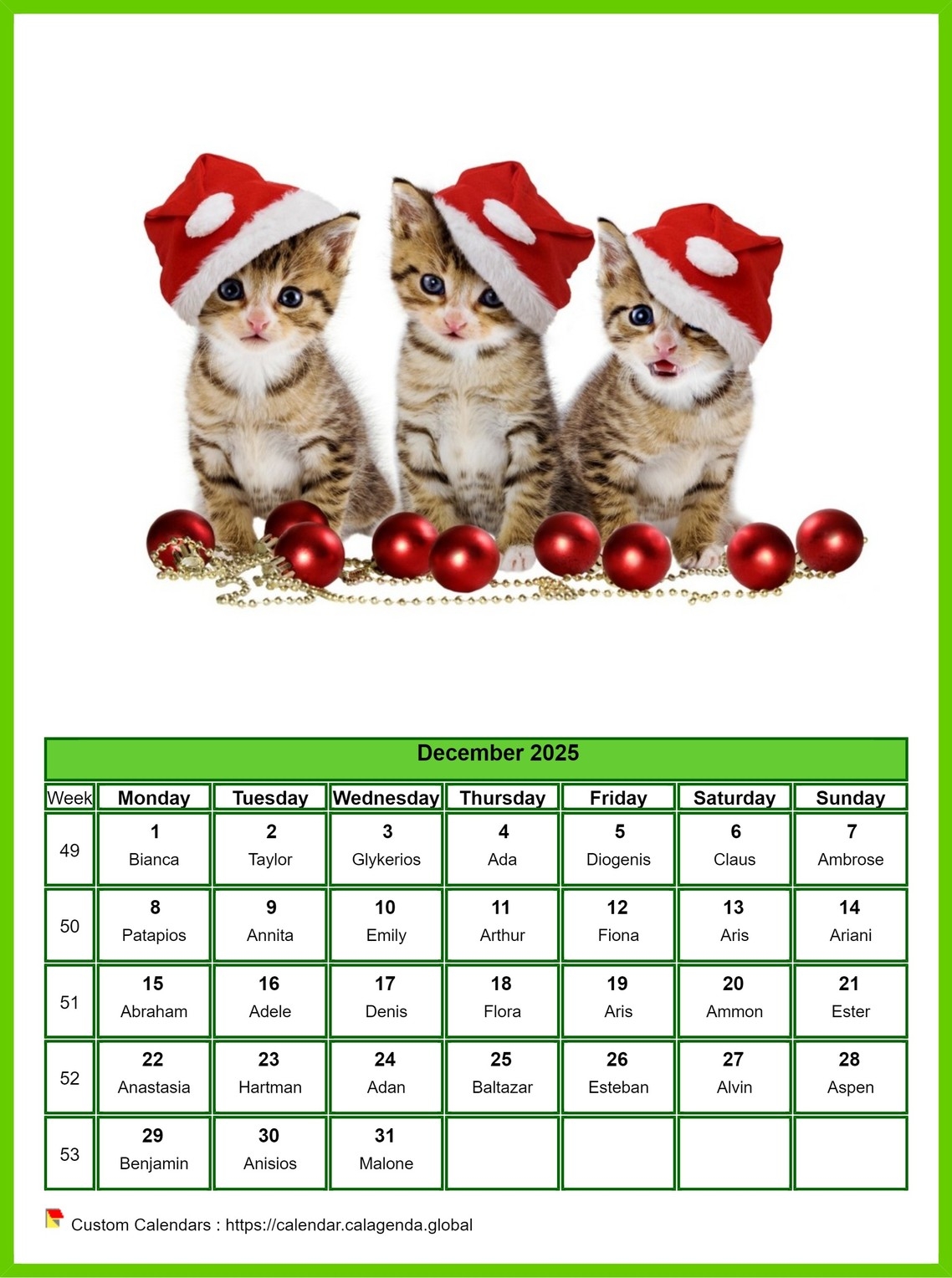 Calendar December 2025 Cats
