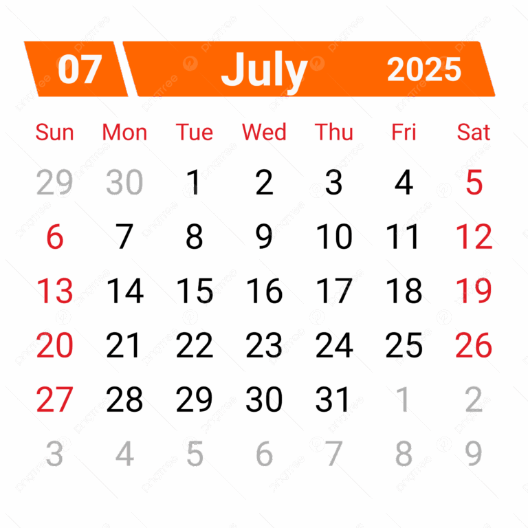 Calendar July 2025 Vector Calendar July 2025 July 2025 Calendar 2025 PNG And Vector With Transparent Background For Free Download