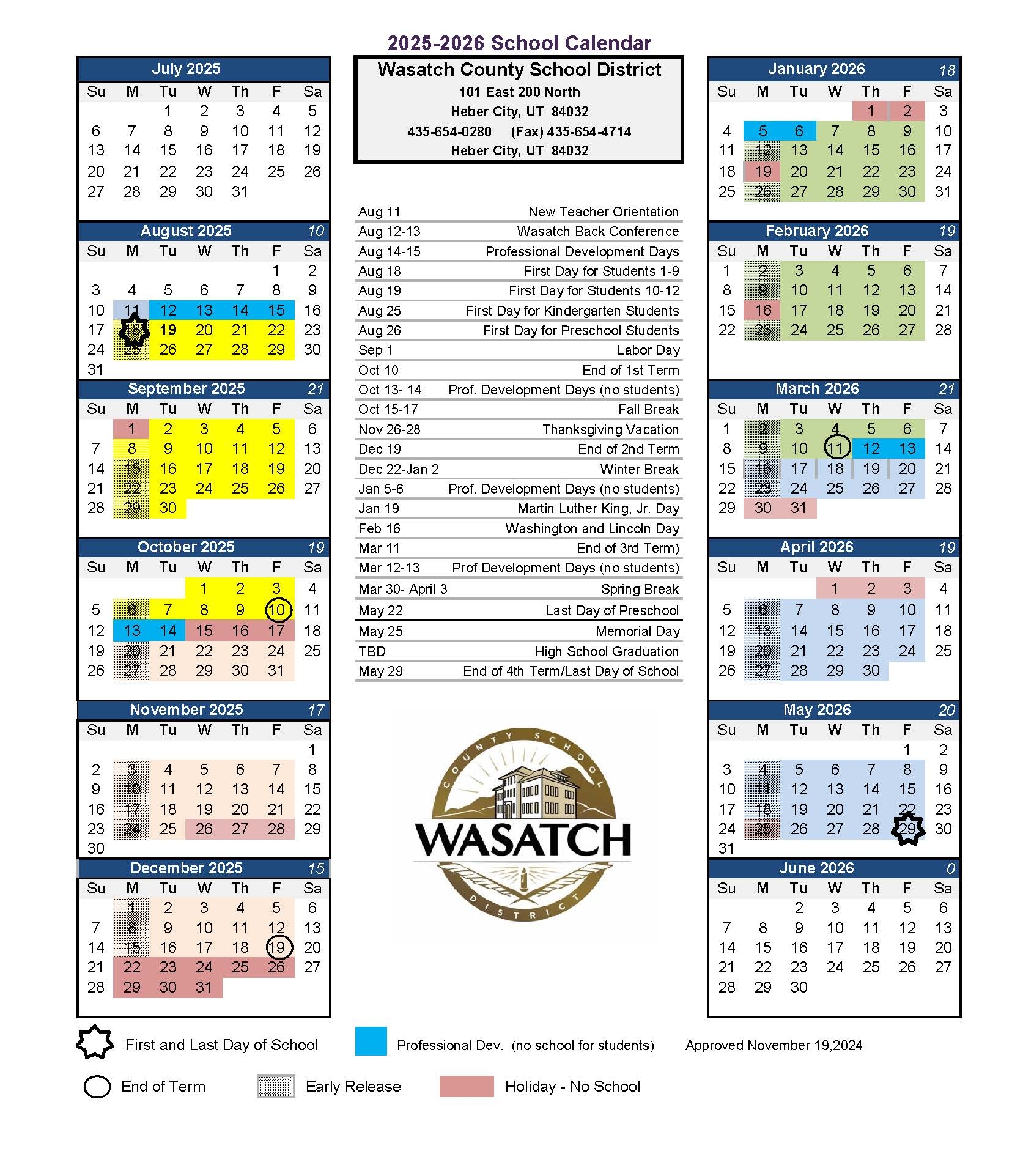 Calendar Wasatch County School District