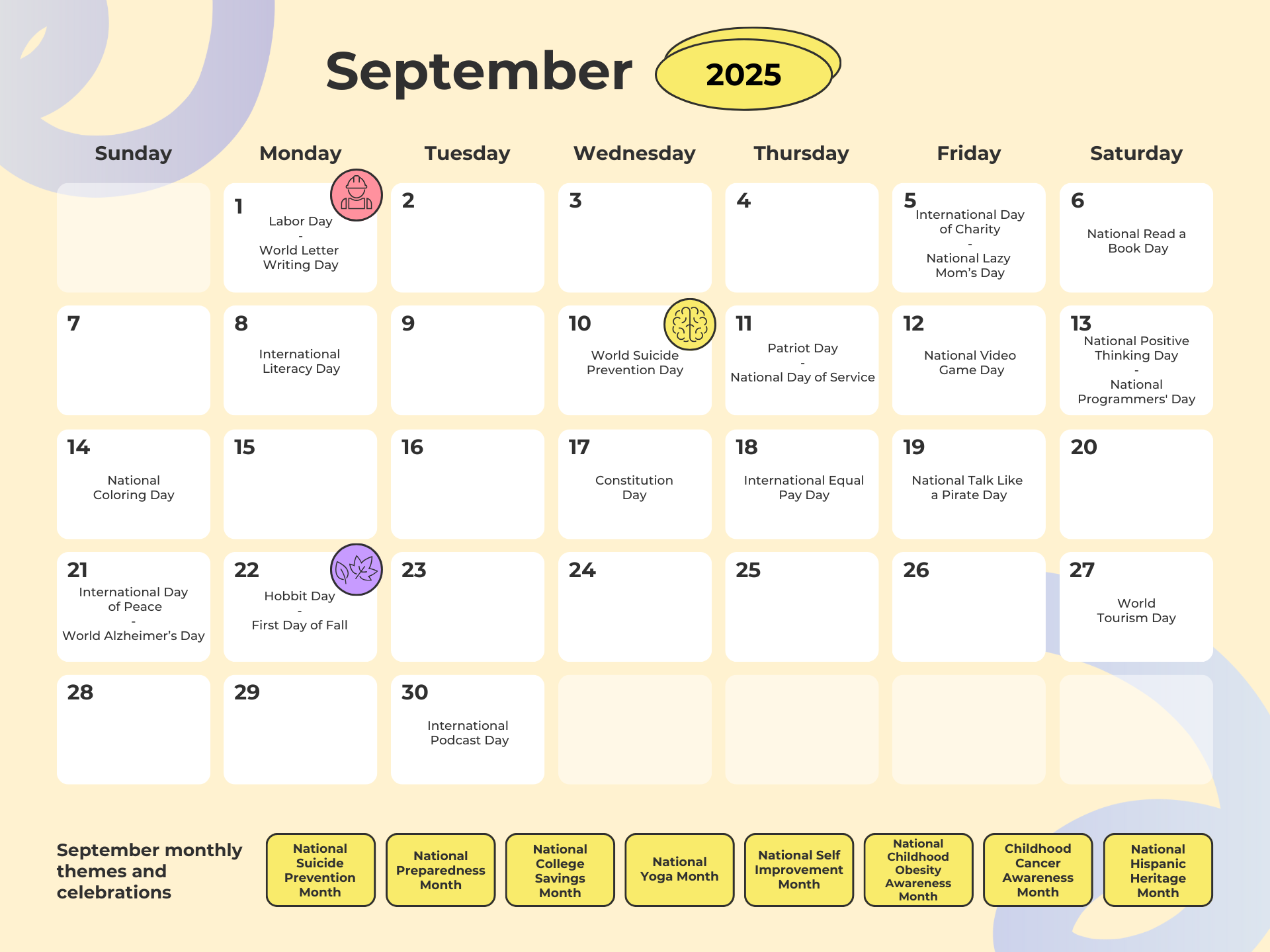 September Calendar 2025 Events